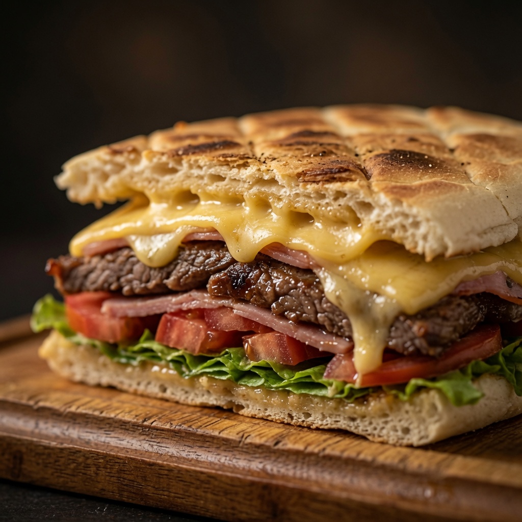 Lomito Cipriano con carne, jamón, queso, tomate y lechuga
